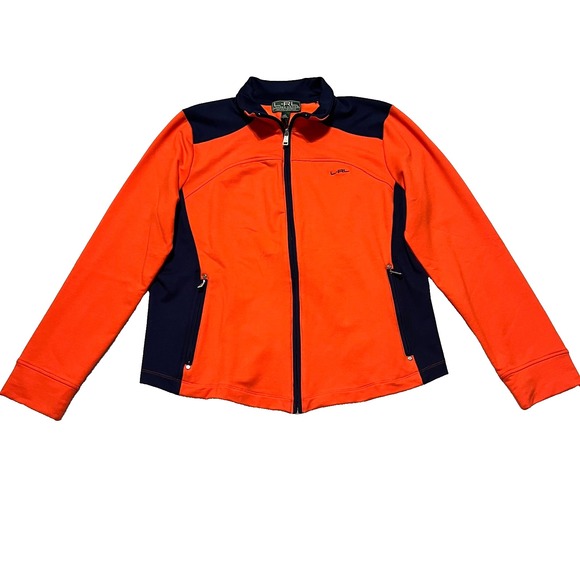 L-RL Ralph Lauren Active Women's XL Orange Navy Full Zip Stretch Athletic Jacket - Picture 2 of 13